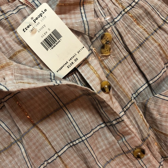NWT Free People Break My Stripe Plaid Shirt Small - Picture 5 of 5